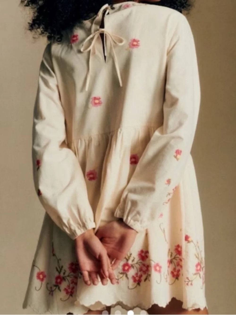 Caroline Constas Floral Embroidered Babydoll Dress Cream Pink XS NWT $405 - Picture 3 of 11